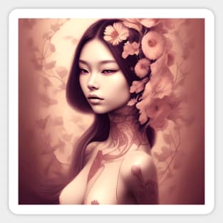 Beautiful Asian Woman Painting Sticker